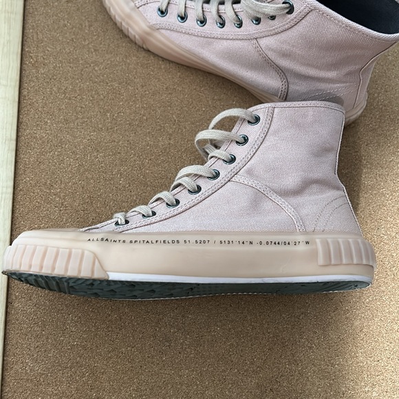 AllSaints Canvas High Top Sneakers Light Pink size 38 US 7 - Picture 8 of 16